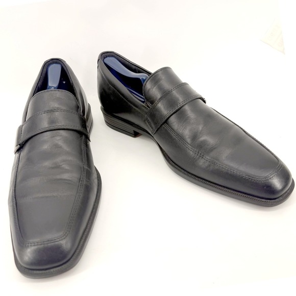 Ecco Other - ECCO Loafers Mens 44 US 10-10.5 Black Leather Square Toe Slip On Shock Point